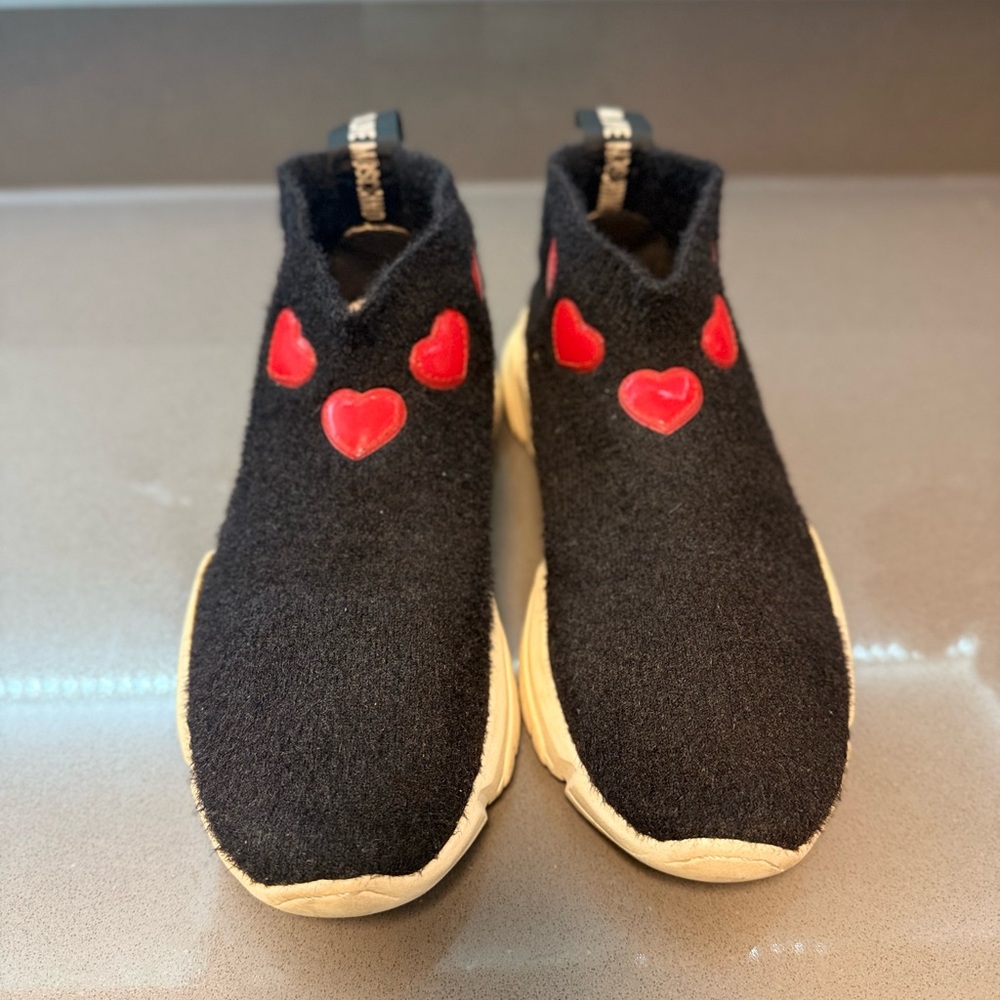 Moschino Black Sneakers with Red Heart Details